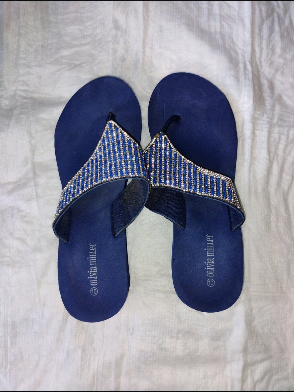 Olivia Miller Navy Blue Beaded Women's Thong Sandals